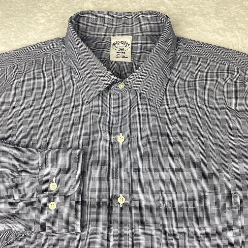 Brooks‎ Brothers Dress Shirt Mens 17.5-4/5 Blue Plaid Regent No Iron